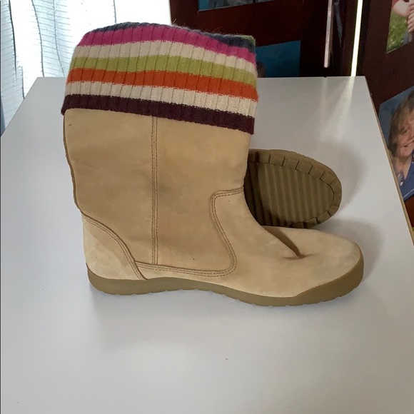 Coach tan suede boots with rainbow wool top - Picture 2 of 3